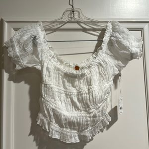 NWT Free People Crop Top with Puffed Sleeves in Ivory size medium